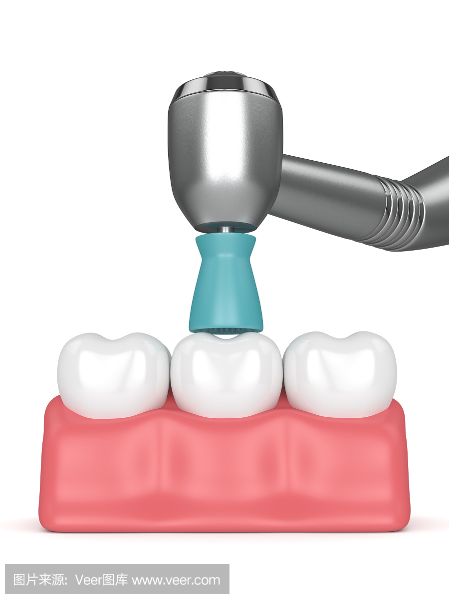 牙齒的3d渲染與牙科手機(jī)和拋光刷